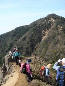 唐木山から坂下峠への下り、正面は溝干山